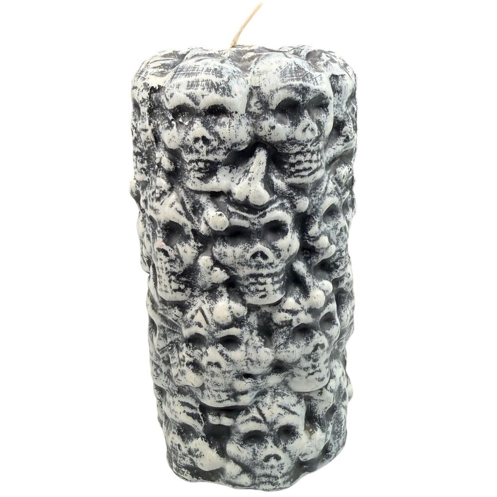 Skull & Bones Pillar Candle 6" Gothic Halloween Horror Macabre Decor Unused